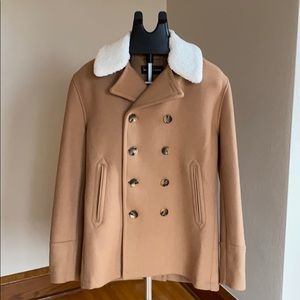 Michael Kors Beige/Tan Double Breasted Peacoat with Detachable Shearling Collar
